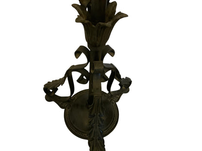 Vintage 1920s Spanish Revival Wrought Iron Bridge Floor Lamp with Ruffled Sunset Art Glass Shade Adjustable 55" - 67" 1920s-1930s
