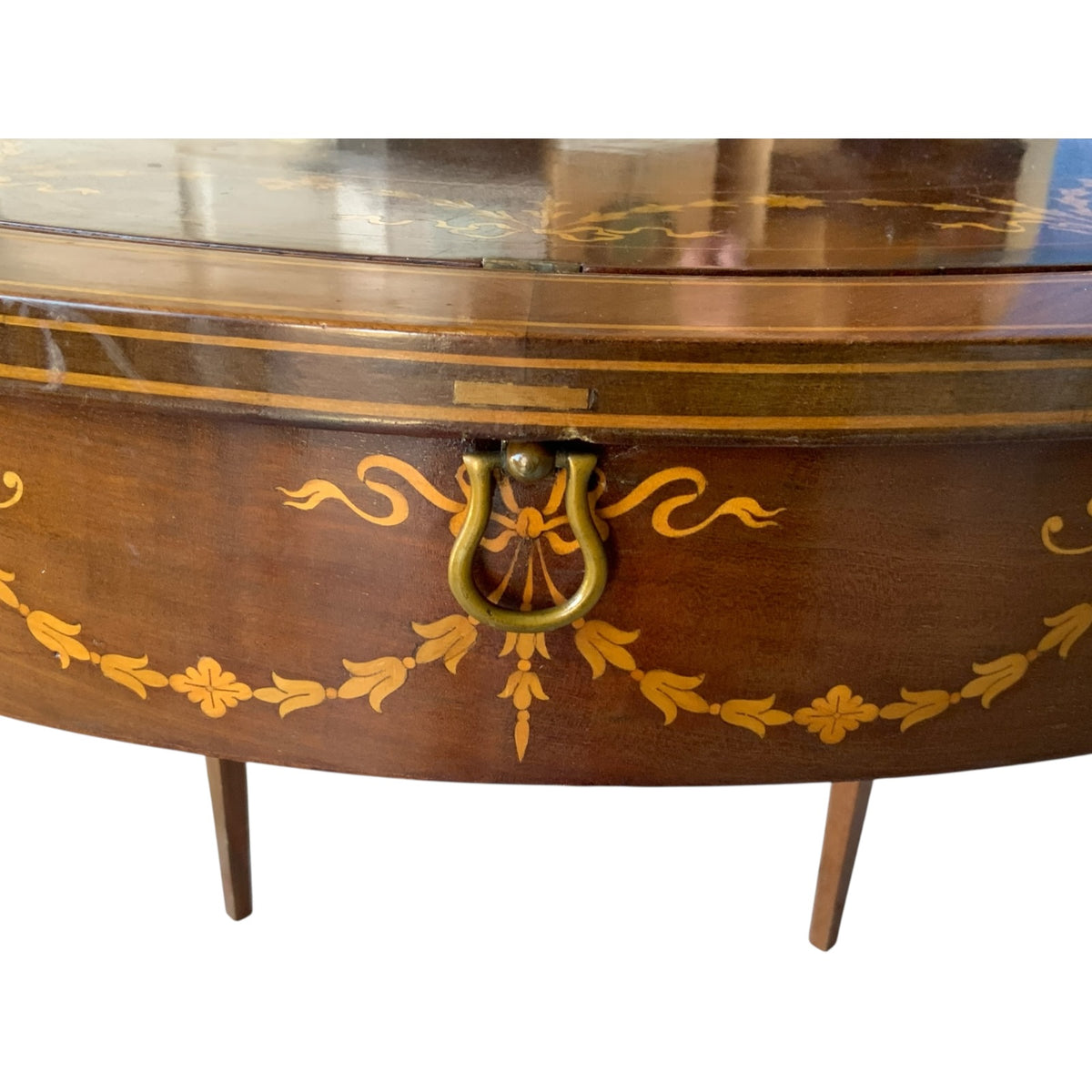 Antique Rare English Sheraton Revival Mahogany & Marquetry Circular Pivoting-Center Games Table 19th Century