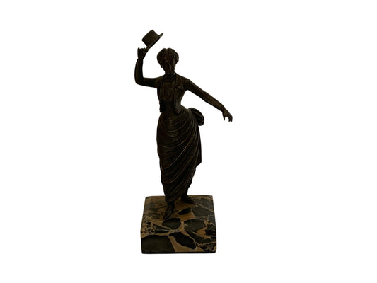 Art Deco Victorian Style Stage Girl Dancer Bronze Figurine Marble Base