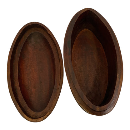 Antique English Figured Walnut Wood Oval Storage Box with Boat-Shaped Domed Lid & Applied Moldings c. 1900