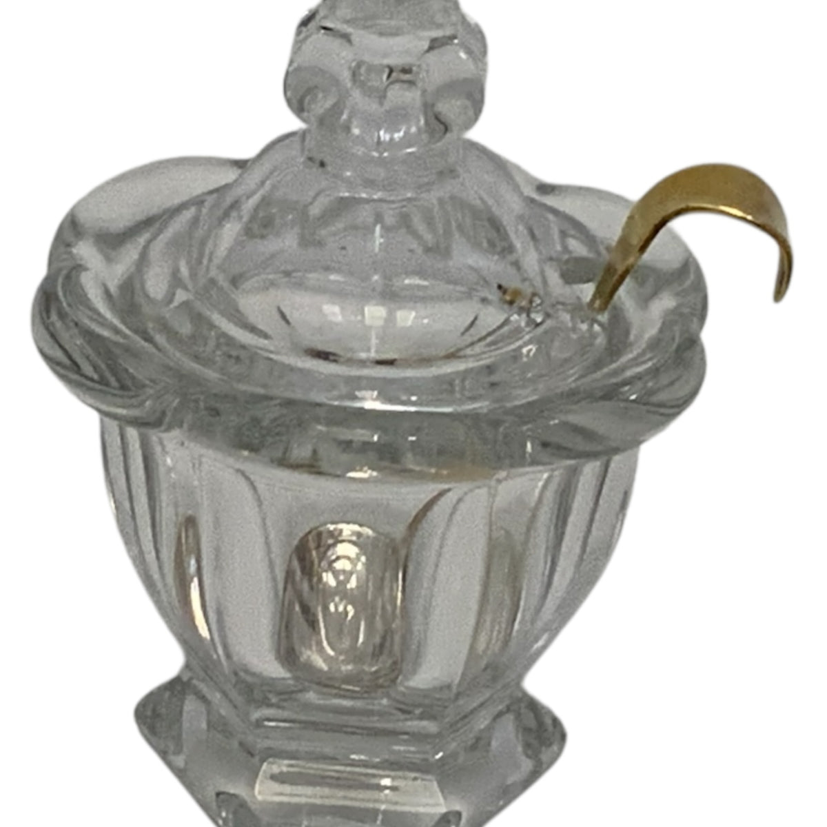 Vintage Baccarat Harcourt Missouri Crystal Mustard Jam Condiment Jar with Gold-Plated Spoon France c. 1960-1980s