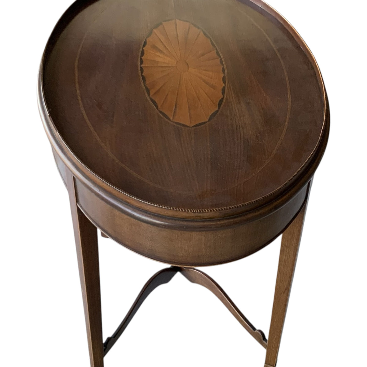 Antique English Edwardian Mahogany & Satinwood Marquetry Oval Occasional Table England c. 1900