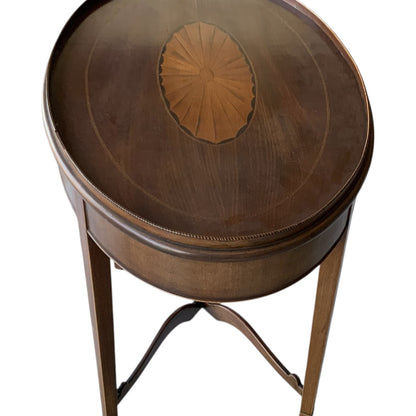 Antique English Edwardian Mahogany & Satinwood Marquetry Oval Occasional Table England c. 1900