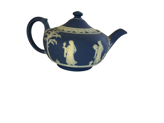 Antique Wedgwood Cobalt Blue Jasperware Dip Teapot Made in England c. 1891-1908