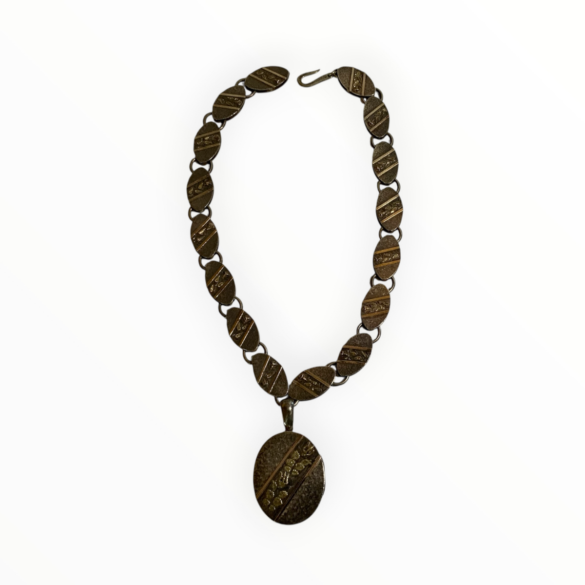 Antique Aesthetic Period Movement Mixed-Metal Floral Locket Necklace England c. 1880–1895