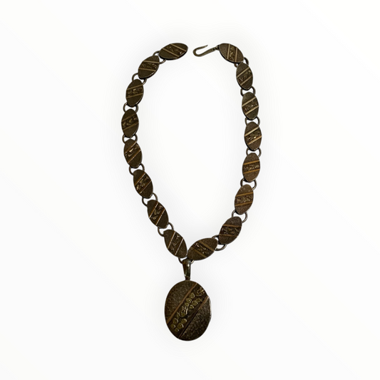 Antique Aesthetic Period Movement Mixed-Metal Floral Locket Necklace England c. 1880–1895