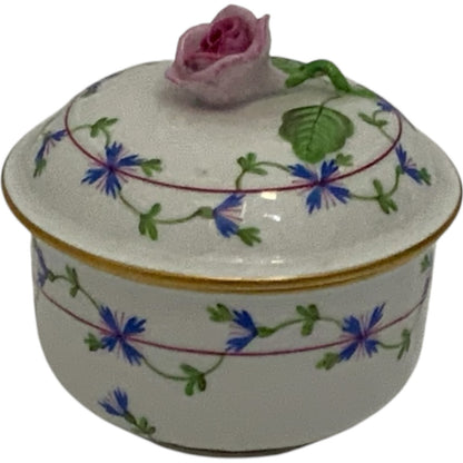 Vintage Herend Blue Garland PBG Covered Sugar Bowl Bonbonniere Rose Finial Model 1162 Hungary c. 1980s