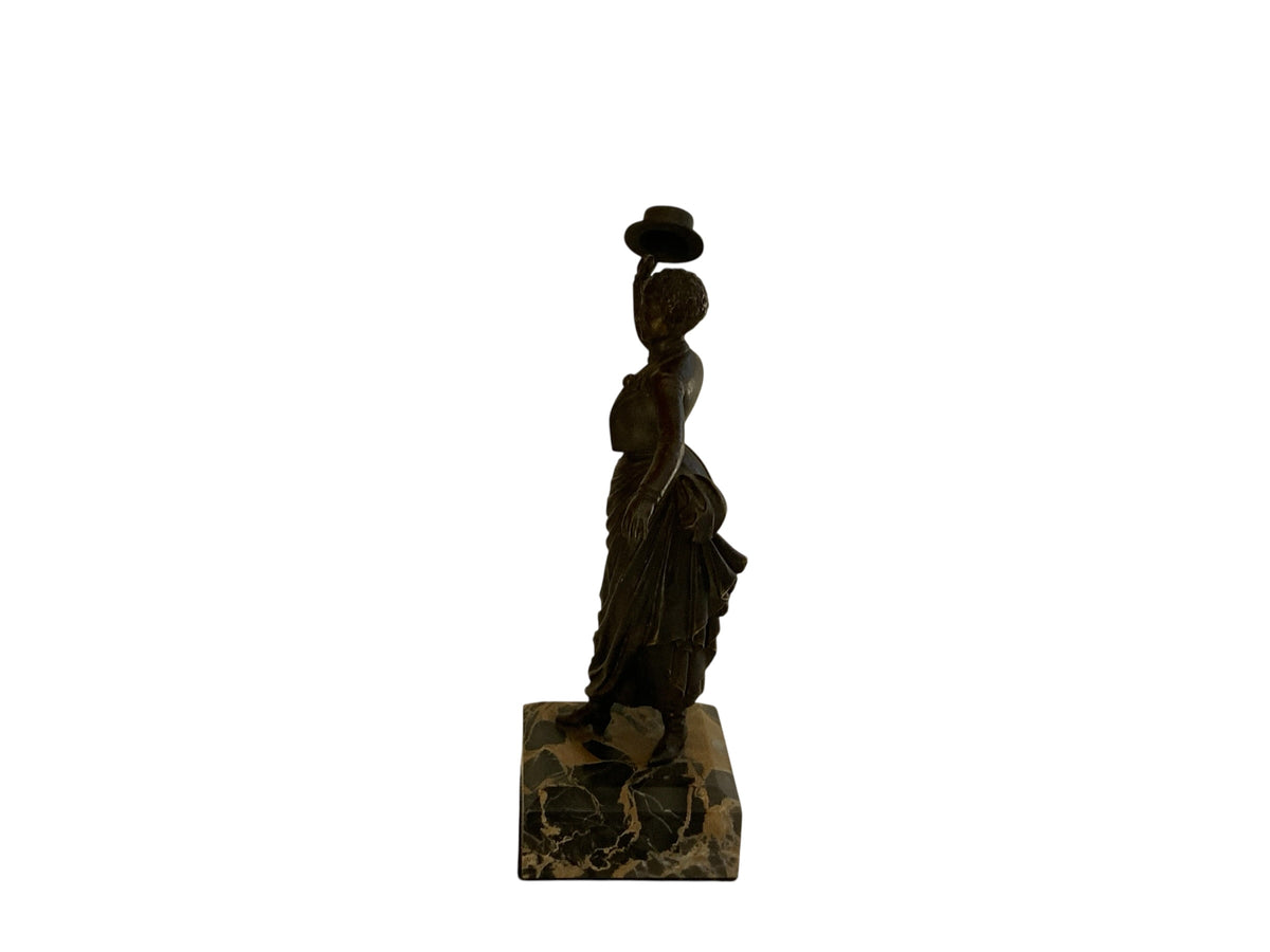 Art Deco Victorian Style Stage Girl Dancer Bronze Figurine Marble Base