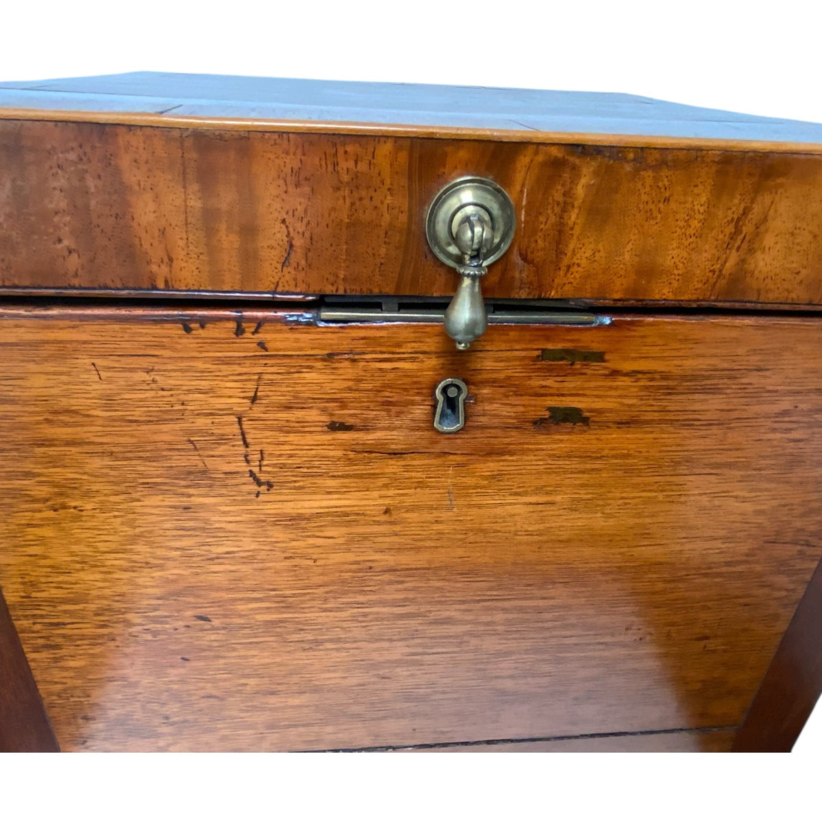 George III/Regency/Federal Inlaid Flame Mahogany Square Cellarette on Stand Circa 1795–1810