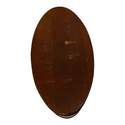 Antique English Figured Walnut Wood Oval Storage Box with Boat-Shaped Domed Lid & Applied Moldings c. 1900