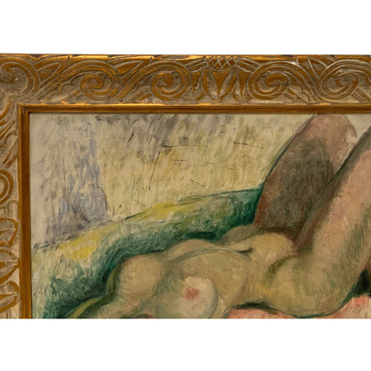 Constantine Pougialis (1894–1985) Seated Reclining Female Nude Modernist Oil Painting USA 1930s-1950s