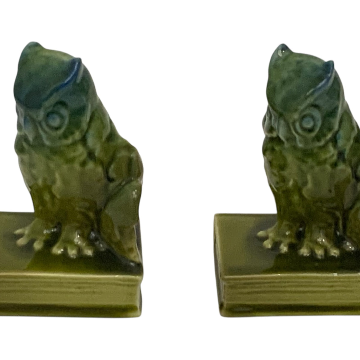 Antique Rookwood Pottery #2655 Owl Bookends Blue-Green High Glaze Made in USA 1927