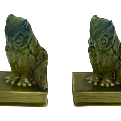 Antique Rookwood Pottery #2655 Owl Bookends Blue-Green High Glaze Made in USA 1927