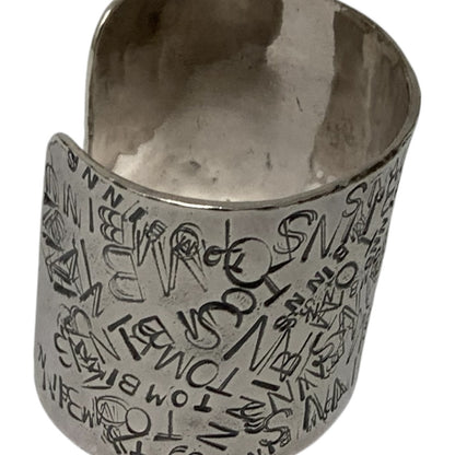 Attributed to Tom Binns Sterling Silver Abstract Typography Wide Cuff Bracelet TB .925 103g USA c. 2000s