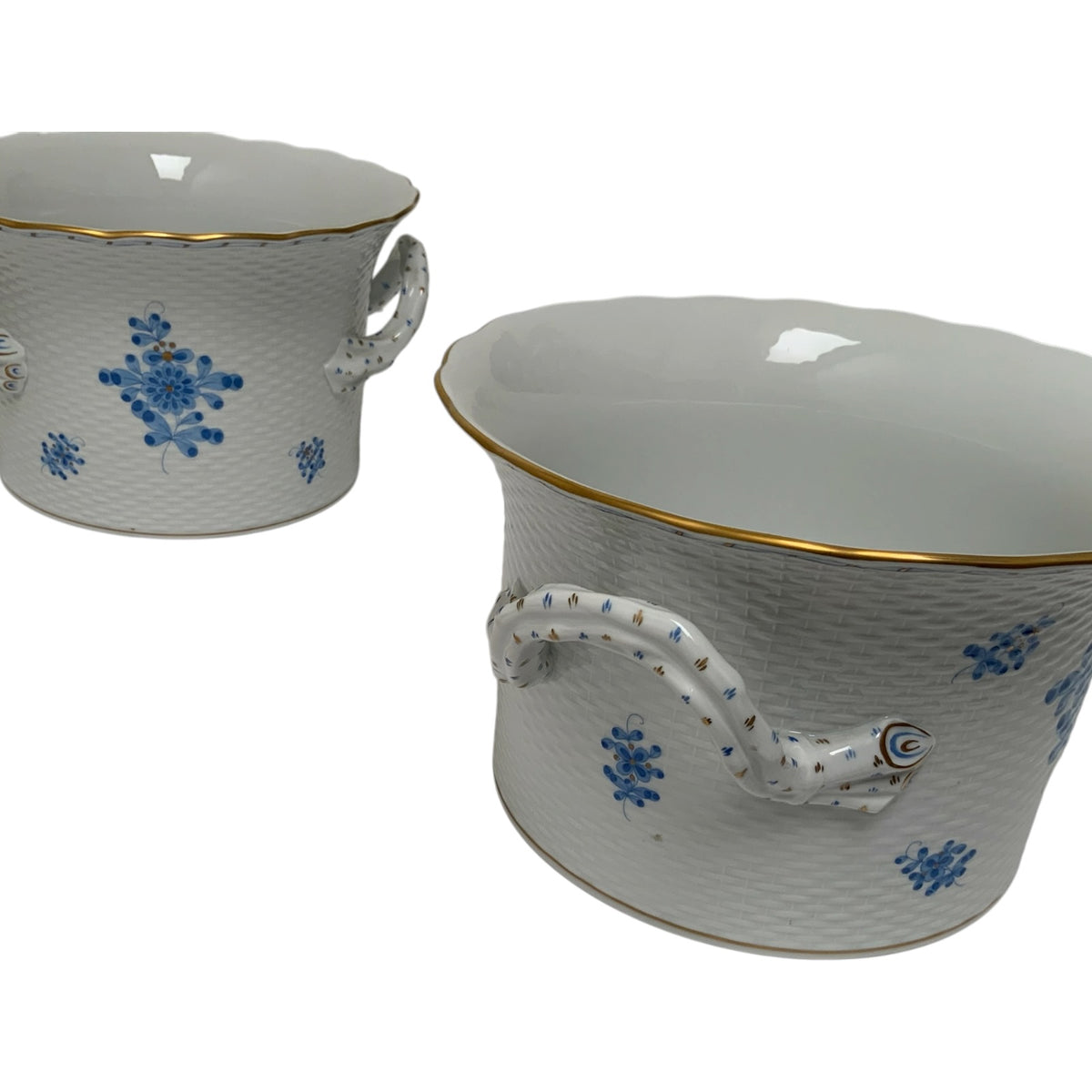 Pair of Large Herend Hungary Waldstein Blue #7239 Porcelain Cachepots 1948-1980s