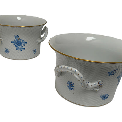 Pair of Large Herend Hungary Waldstein Blue #7239 Porcelain Cachepots 1948-1980s