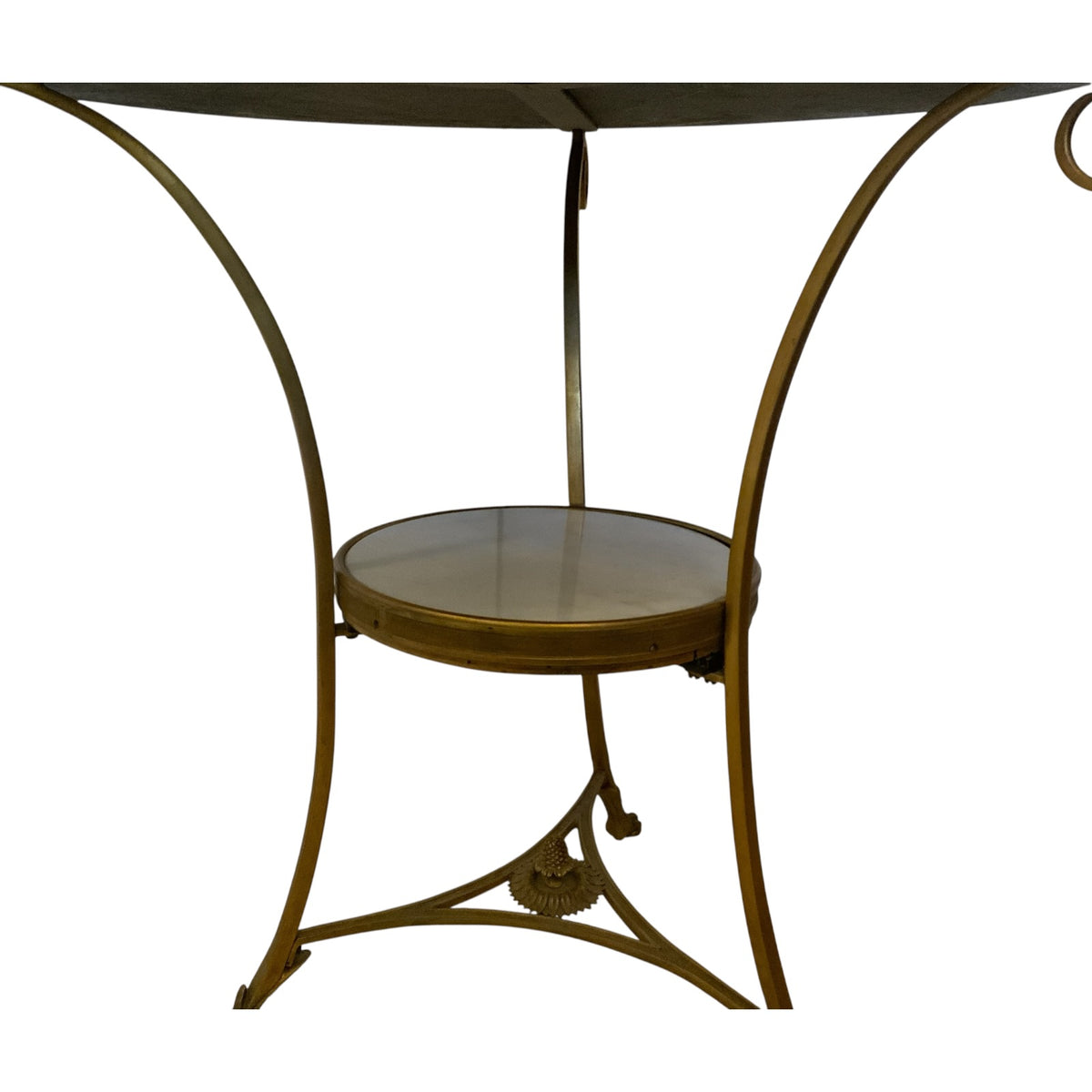 Vintage Hollywood Regency French Style Gilt Bronze & White Marble Gueridon Table Manner of Maison Jansen 26” Round 1960s-1980s