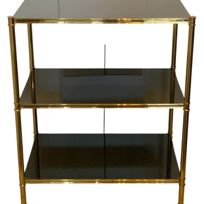 Mid-Century Hollywood Regency Brass & Black Lacquer Low Console In the Style of Billy Baldwin for Frederick P. Victoria & Son Circa: 1970s
