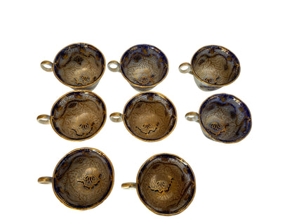Rare Set of 8 Antique Minton Porcelain Teapcups Pattern 832 Gold Seaweed Filigree Circa 1813 NO SAUCERS
