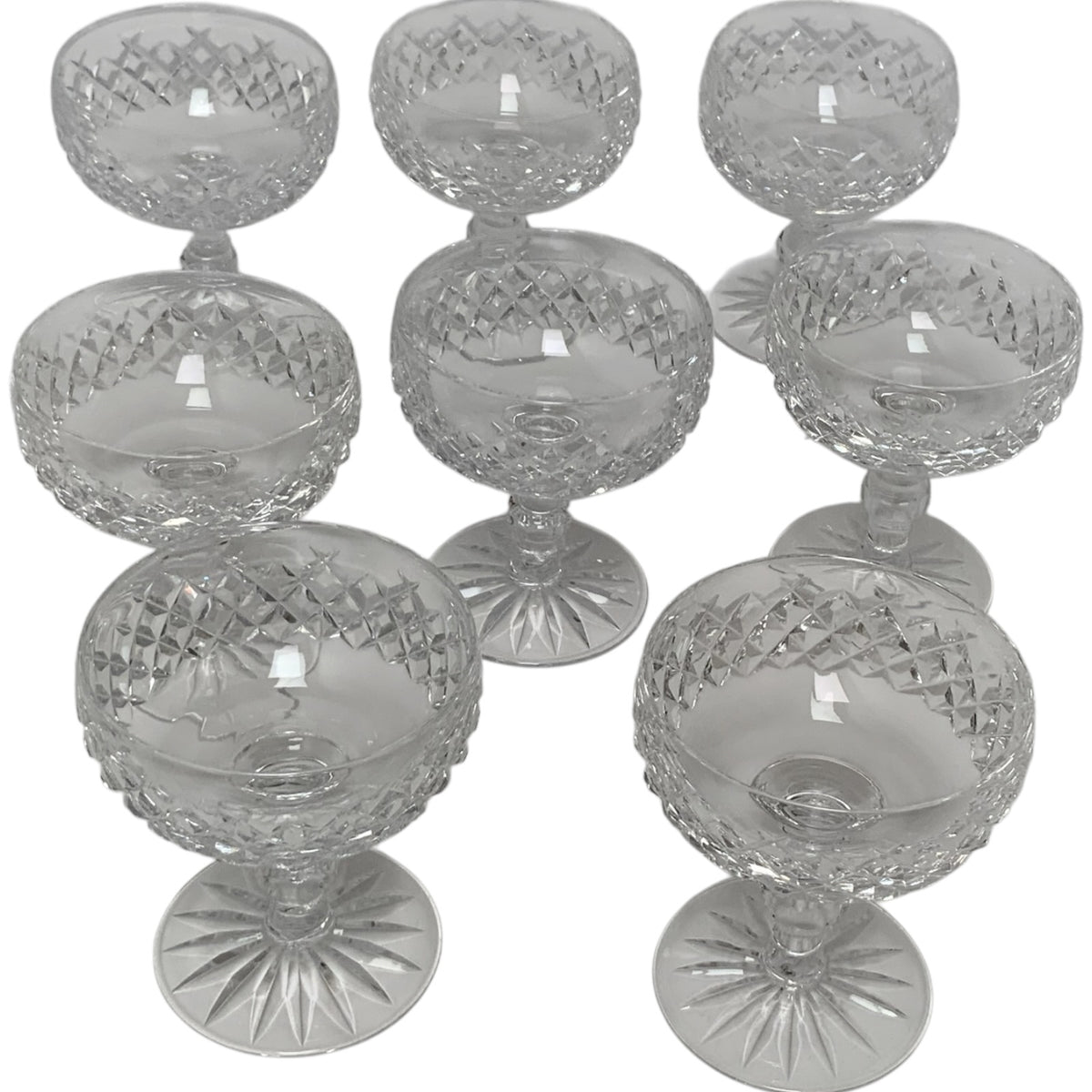 Vintage Waterford Crystal Boyne Cut Foot Champagne Tall Sherbet Glasses Set of 8 Ireland 1968-2017