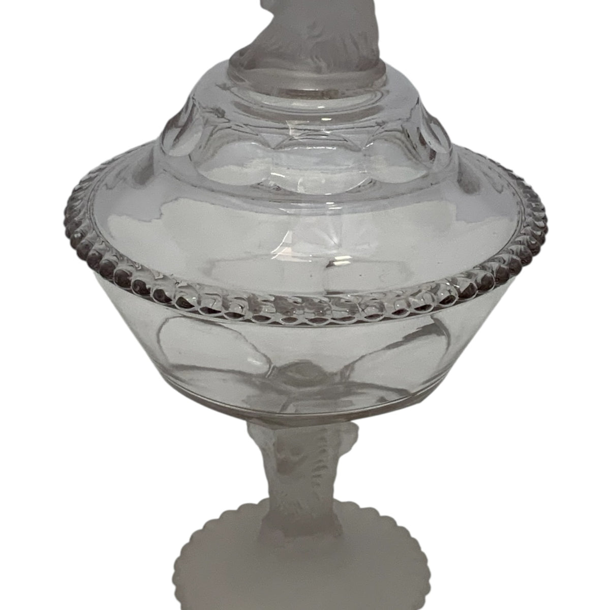 Antique Gillinder & Sons Frosted Lion Pattern 12" Covered Glass Compote, America c. 1876–1900