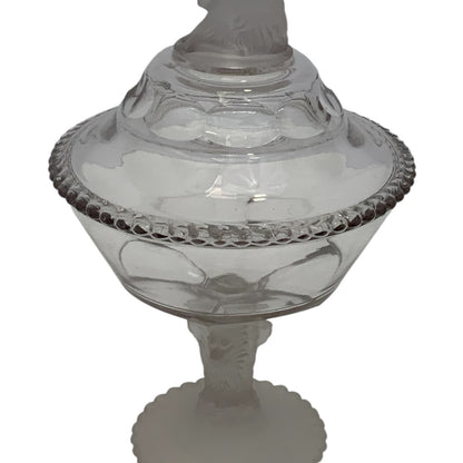 Antique Gillinder & Sons Frosted Lion Pattern 12" Covered Glass Compote, America c. 1876–1900