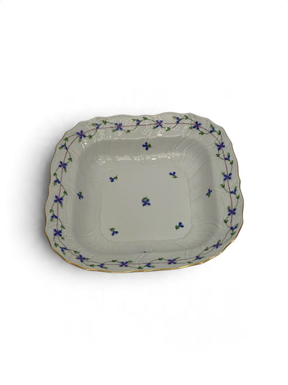 Vintage Herend Blue Garland PBG Large Square Fruit Serving Bowl Model 1181 Hungary c. 1980s