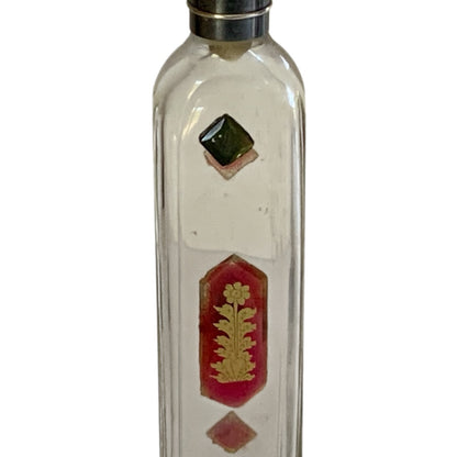 Antique Bohemian Jeweled Glass Pocket Scent Bottle Hinged Cap & Intact Ground Glass Stopper Czech c.1890