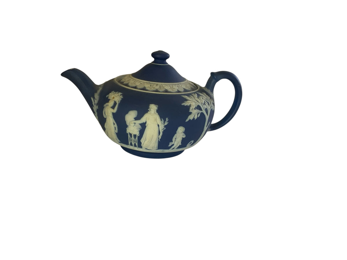 Antique Wedgwood Cobalt Blue Jasperware Dip Teapot Made in England c. 1891-1908