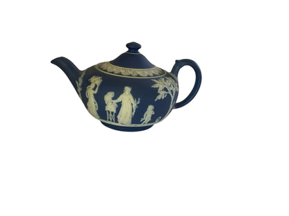 Antique Wedgwood Cobalt Blue Jasperware Dip Teapot Made in England c. 1891-1908