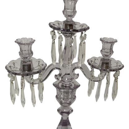 Antique Heisey Glass Puritan 3-Light Candelabra #300 Complete Prisms Sun Purple Tint c.1904-1915
