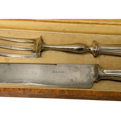 Antique French Bazin & Cie Paris .950 Silver Carving Knife & Fork Set France c. 1900