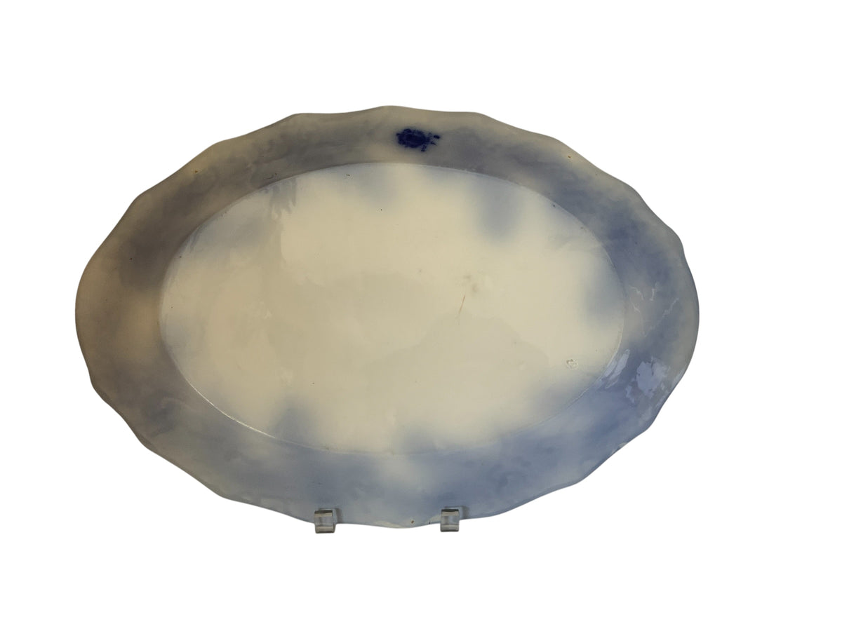 Antique W.H. Grindley Flow Blue Argyle 17" Oval Serving Turkey Platter c. 1895 Made in Staffordshire England