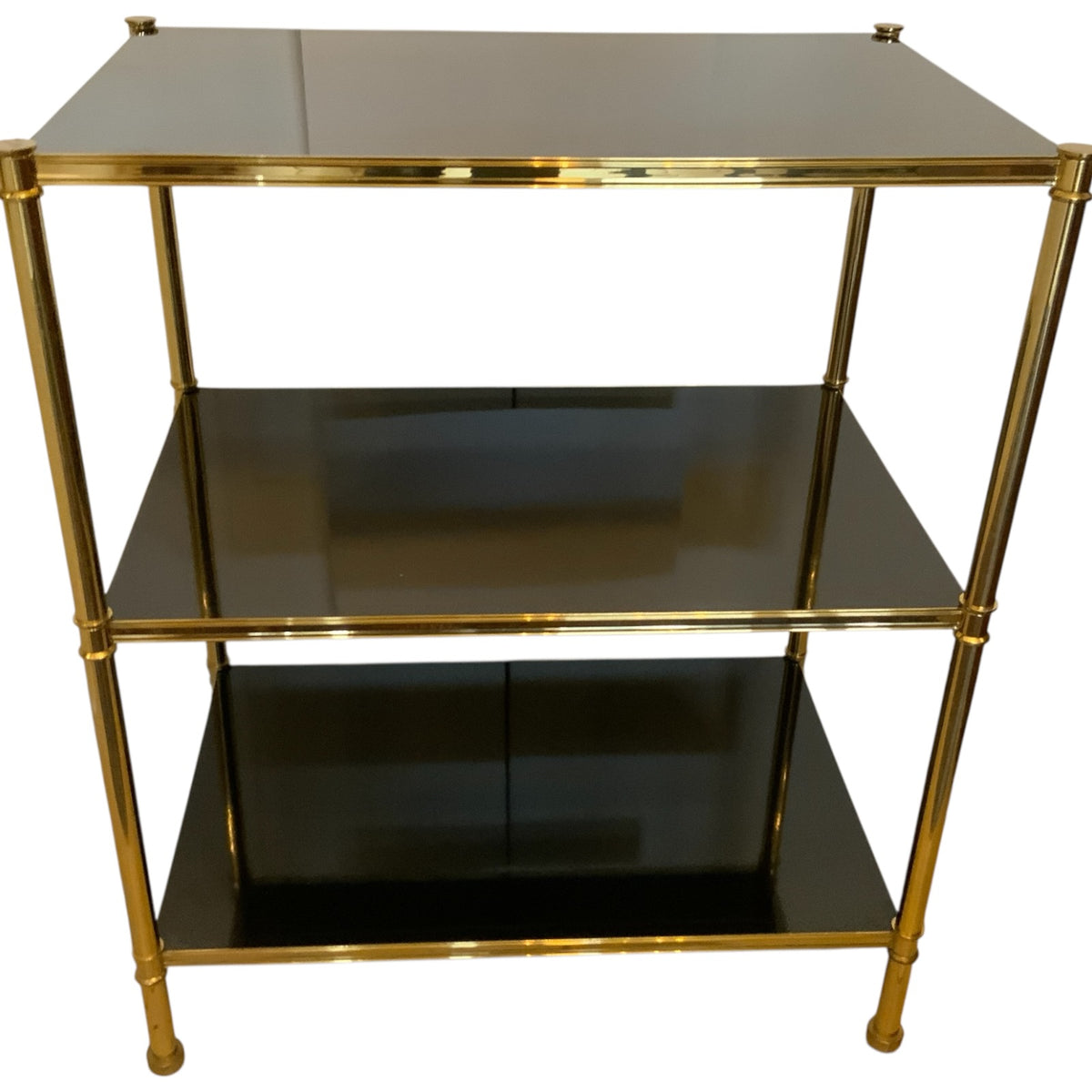 Mid-Century Hollywood Regency Brass & Black Lacquer Low Console In the Style of Billy Baldwin for Frederick P. Victoria & Son Circa: 1970s