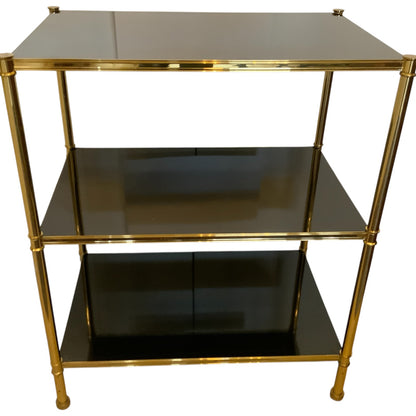 Mid-Century Hollywood Regency Brass & Black Lacquer Low Console In the Style of Billy Baldwin for Frederick P. Victoria & Son Circa: 1970s