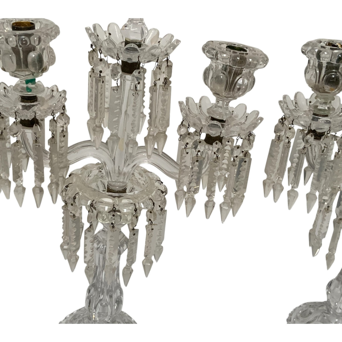 Vintage Pair 14" Modular Crystal 3-Light Candelabras Threaded European Lead Crystal Complete with Prisms