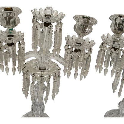 Vintage Pair 14" Modular Crystal 3-Light Candelabras Threaded European Lead Crystal Complete with Prisms