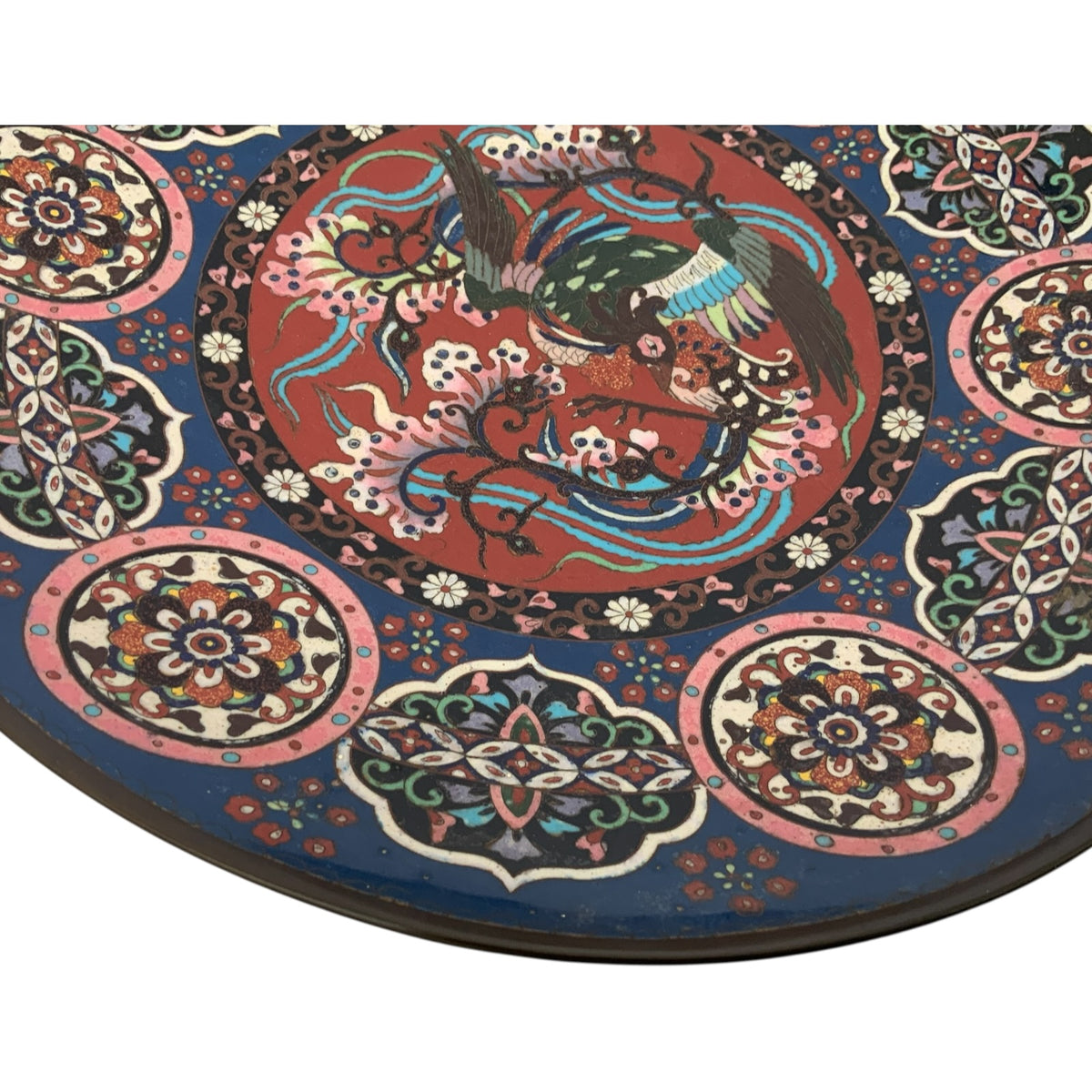 Antique Japanese Meiji Cloisonné Hō-ō Phoenix Goldstone Charger c. 1880-1900