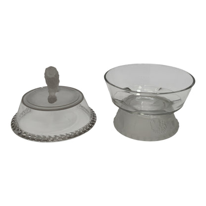 Antique Gillinder & Sons 8" Frosted Lion Covered Glass Compote Low Form America c. 1876–1900