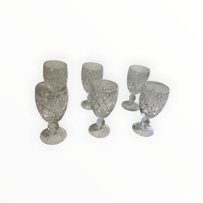 Vintage Waterford Crystal Boyne Cut Foot Sherry Glasses Set of 6 Ireland 1968-2017