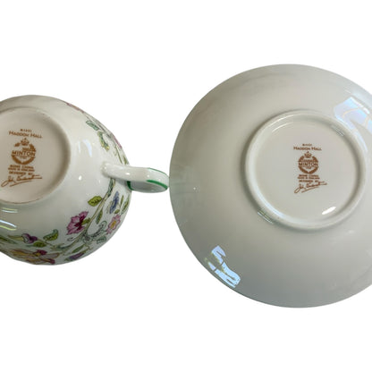 Vintage Minton Haddon Hall Flat Cup & Saucer Set of 6 Fine Bone China Green Trim England 1948-2011