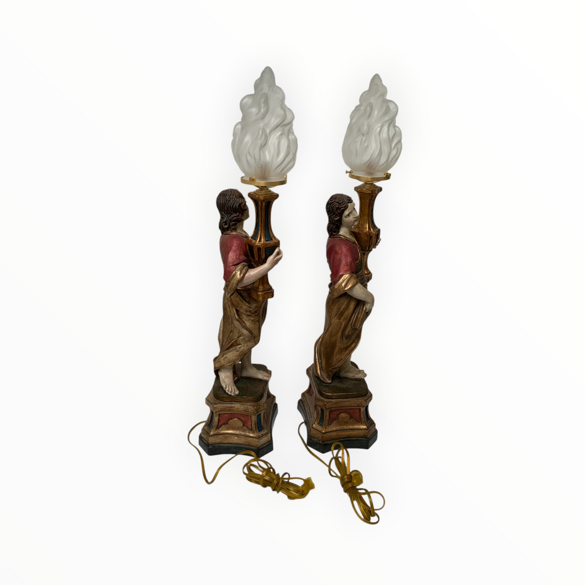 Vintage Pair of Maitland-Smith Italian Baroque Style Figural Table Lamps Italy 1980s-1990s