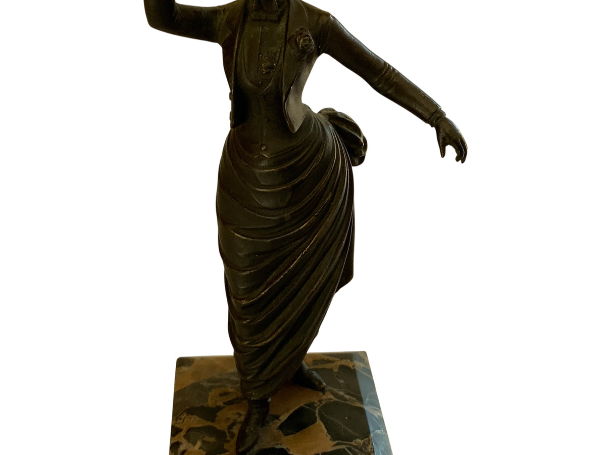 Art Deco Victorian Style Stage Girl Dancer Bronze Figurine Marble Base
