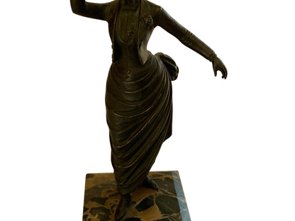 Art Deco Victorian Style Stage Girl Dancer Bronze Figurine Marble Base