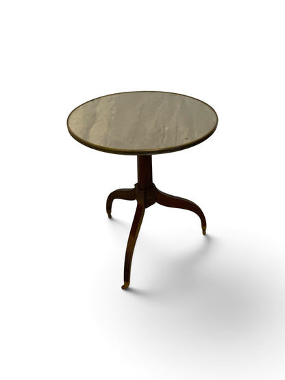 French Louis XVI/Regency Style Guéridon Table Mahogany Marble Top Brass Gallery 19th-20 Century