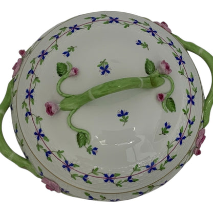 Vintage Herend Hungary Blue Garland PBG Round Covered Vegetable Dish Form 86 c. 1980s