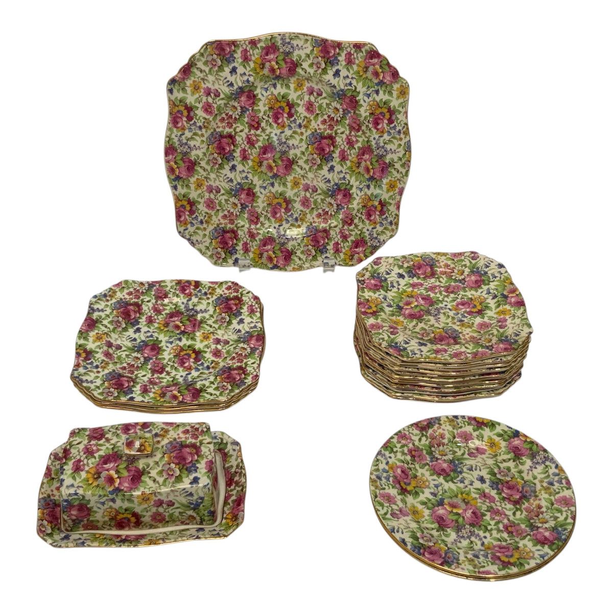 Vintage Royal Winton Summertime Floral Chintz 19-Piece Tableware Collection England c. 1934-1950