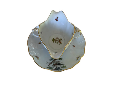 Herend Rothschild Bird Large Attached Gravy Boat Server Porcelain 222/RO Made in Hungary