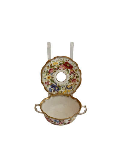 Vintage Hammersley "Queen Anne" Bone China Flat Cream Soup Bowl & Saucer England 1940s-1950s
