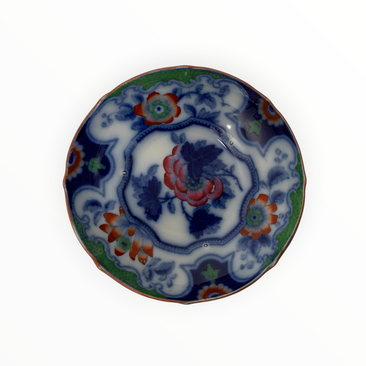 Antique F. & R. Pratt & Co. Imari Tea Cups & Saucers Set of 4 Pattern No. 60 England c. 1840s–1850s